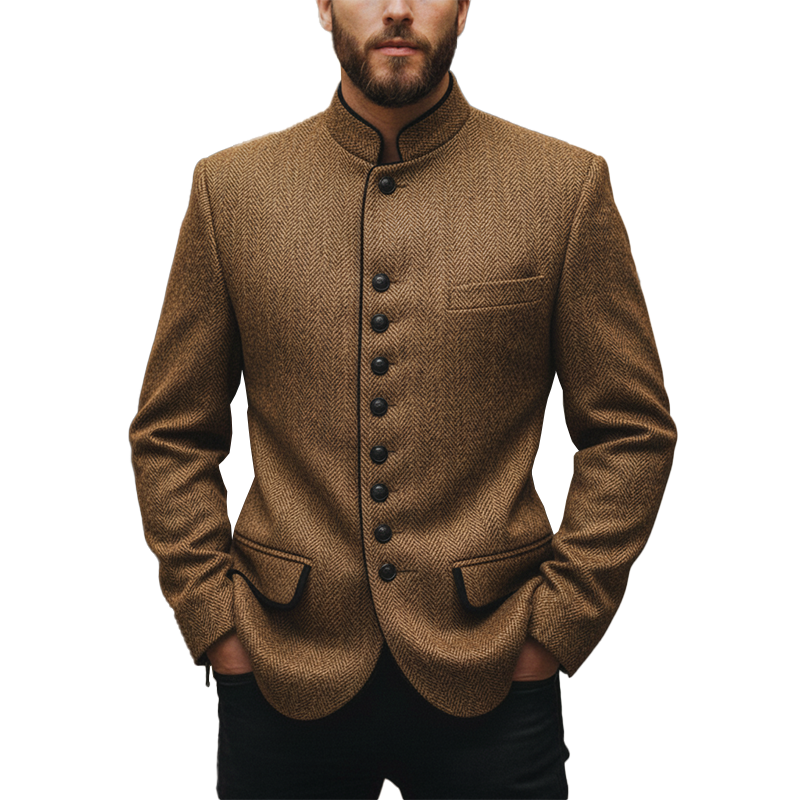 Men's Winter Retro Herringbone Faux Wool Stand Collar Coat MTA2104J7P
