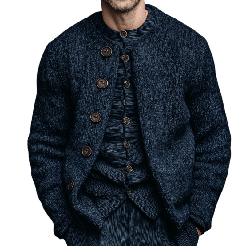 Men's Vintage Casual Cotton Knitted Collarless Button-Down Sweater Cardigan  MTA1411J6TO
