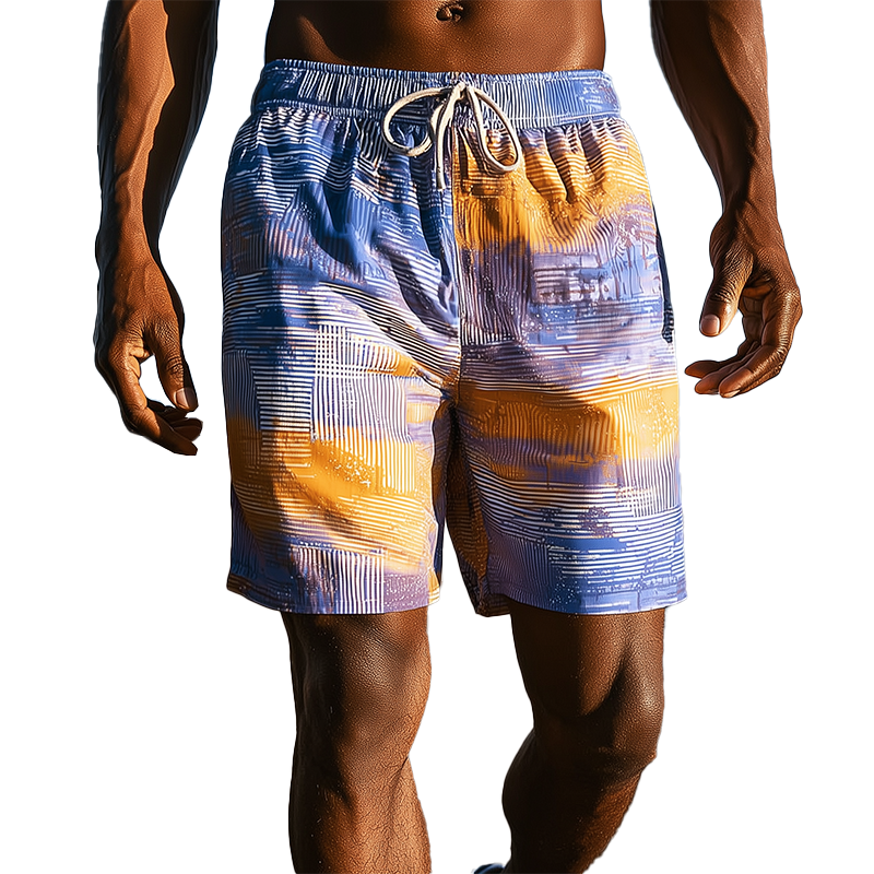 Men's Summer Fashion Gradient Printed Cotton Blended Casual Shorts MTA1046G5P