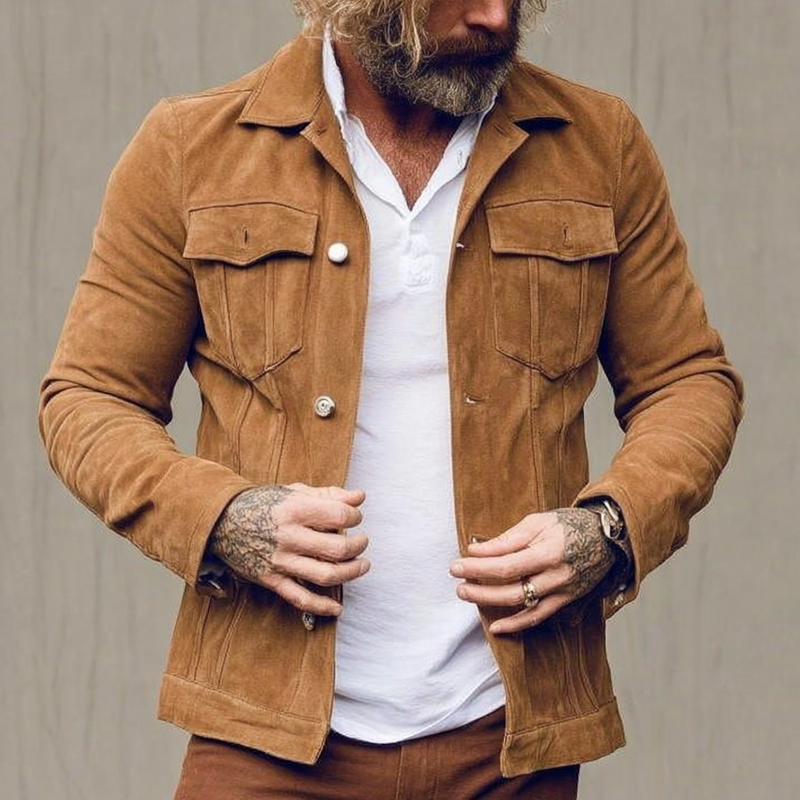 Men's Vintage Faux Suede Lapel Single-Breasted Jacket MTA1216I2X