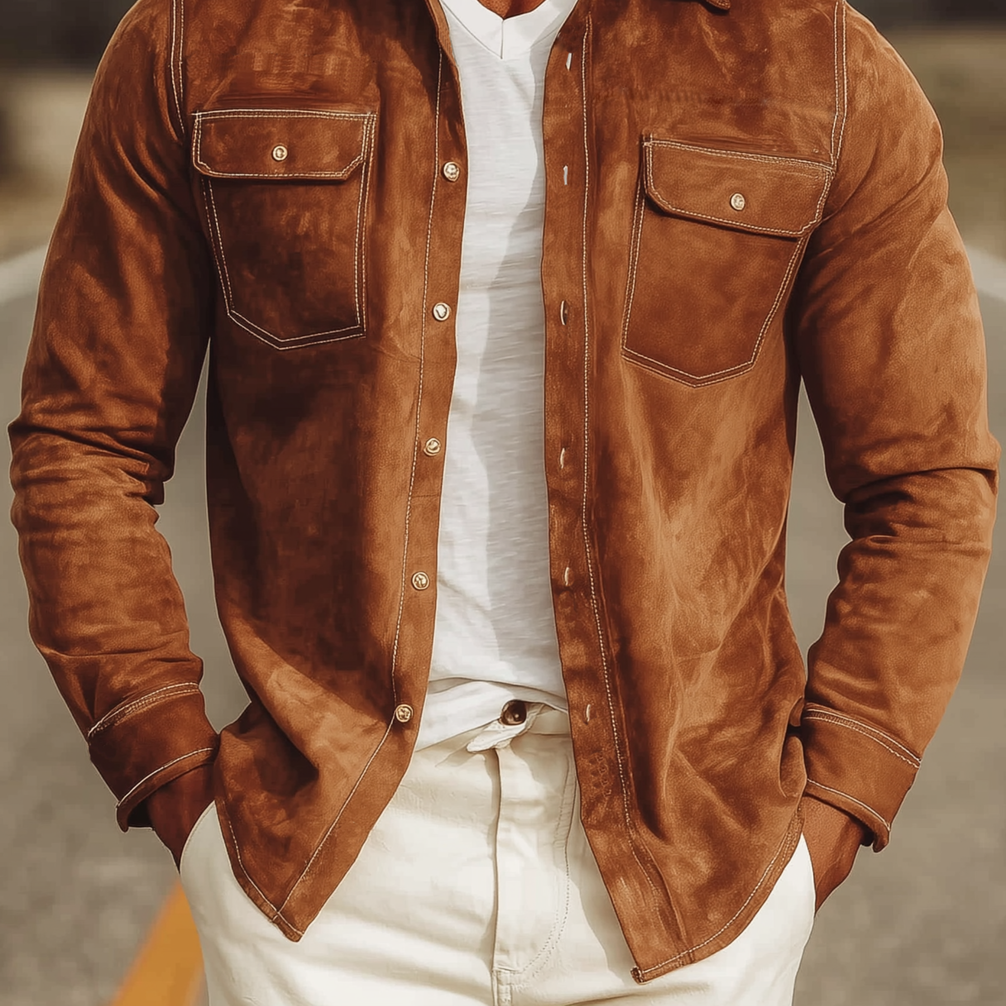 Men's Classic Casual Western Suede Slim Fit Long Sleeve Shirt MTA1530H4K