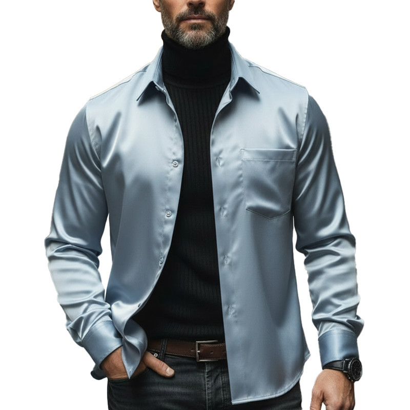 Men's Vintage-style Simple Satin Long-sleeved Shirt MTA1935L3P