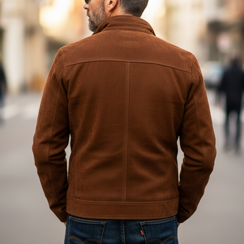 Men's Urban Faux Suede Snap-button Collar Zip-up Slim-fit Jacket MTA1900L3U