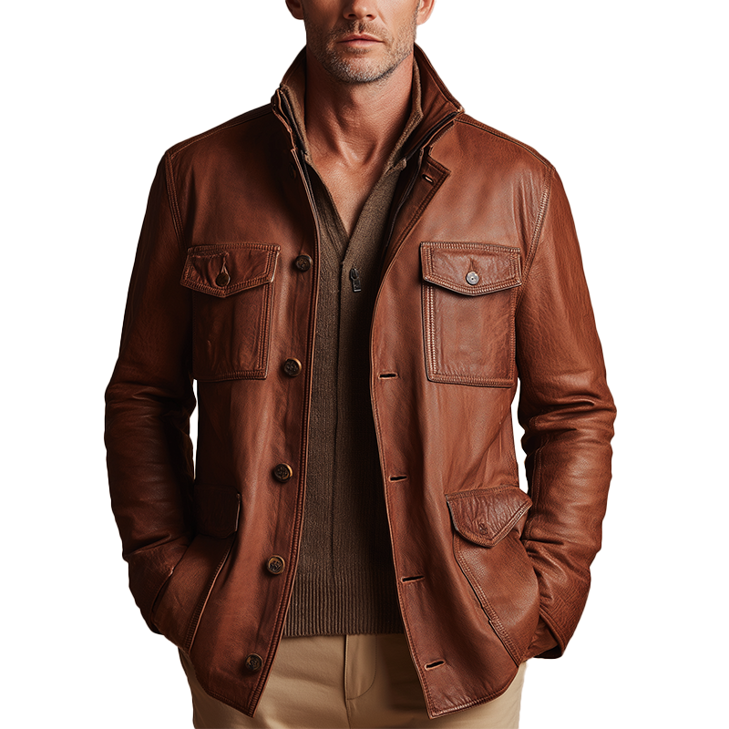 Men's Vintage Faux Leather Jacket MTA0588H7P