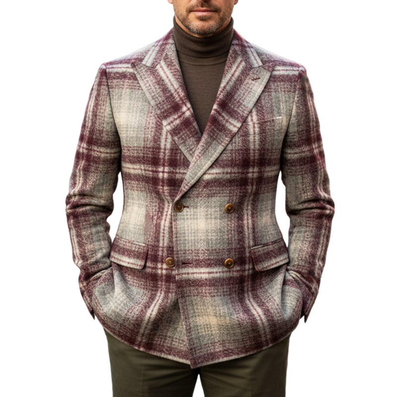 Men's Classic Plaid Double-breasted Blazer MTA1889I7U