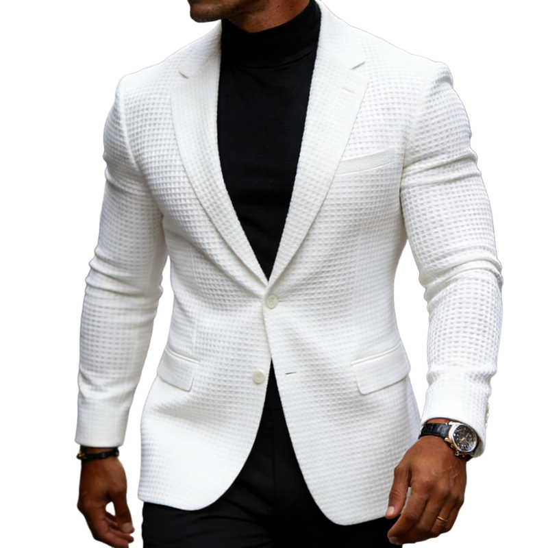 Men's Retro Casual Solid Color Waffle Blazer MTA2318L0TO