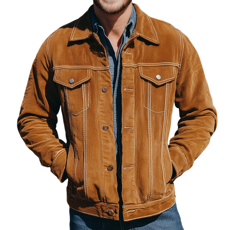 Men's Vintage Casual Solid Color Corduroy Ranch Lapel Jacket MTA1511H0TO