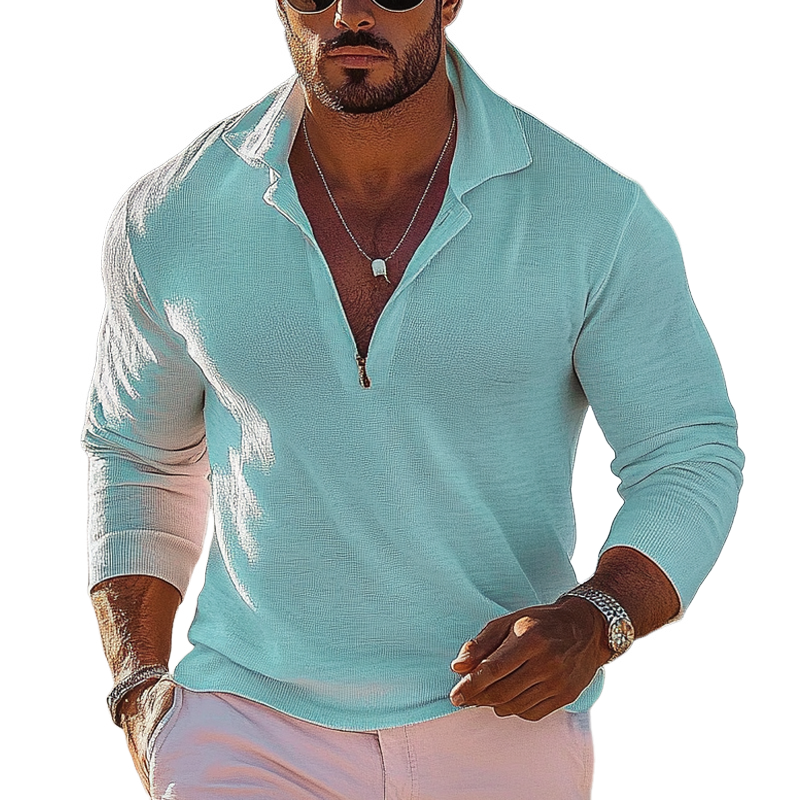 Men's Knitted Solid Color Casual Loose Zipper Sweater MTA2409G2X