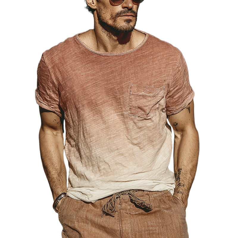 Men's Gradient Printed Round Neck Short Sleeve T-Shirt MTA0161G0X