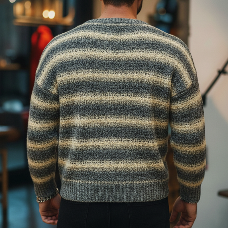 Men's Fashion Striped Polyester Faux Wool V-Neck Slim Fit Sweatshirt MTA1741J3P