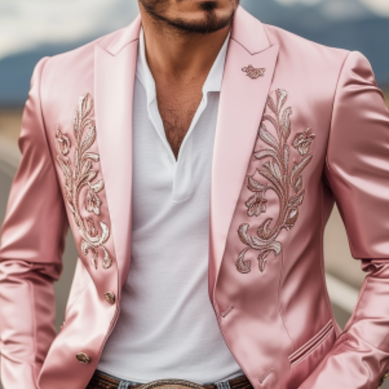 Men's Fashion Vintage Classic Western Style Satin Embroidery Blazer 27298293K