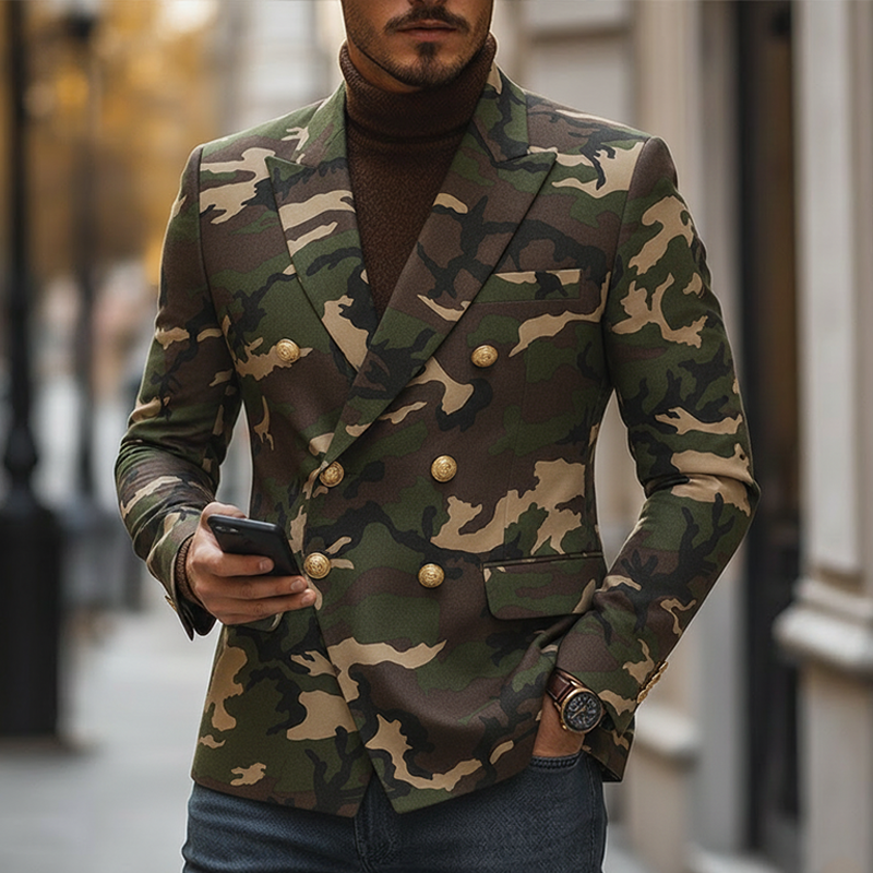 Men's Vintage Camouflage Double-breasted Suit Jacket MTZ0519A4P