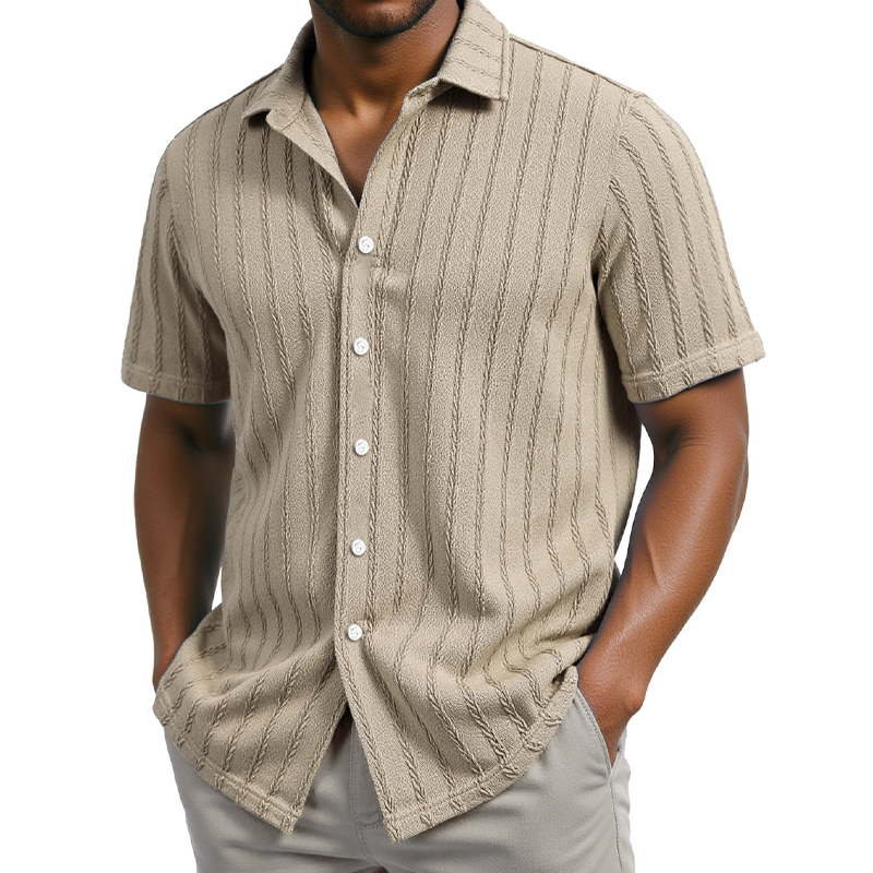 Men's Solid Color Striped Textured Short Sleeve Shirt MTA2551F8X