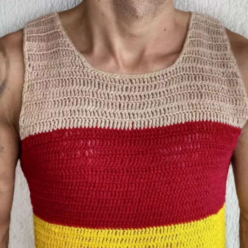 Men's Fashion Casual Personality Contrast Color Knitted Tank Top 31867542K