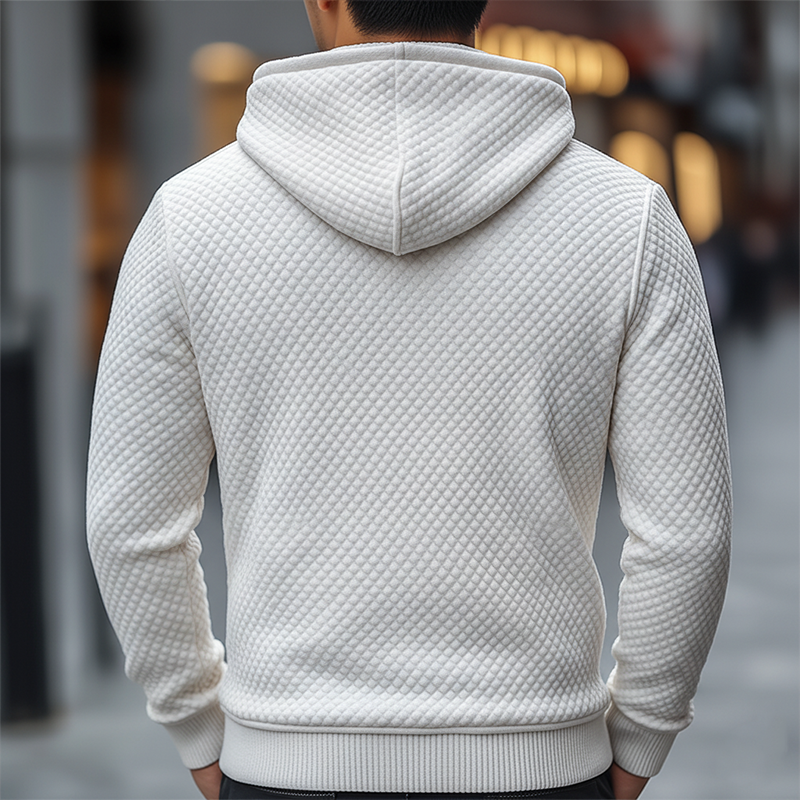 Men's Stylish Minimalist Waffle Textured Cotton Blend Hooded Sweatshirt MTA0573K6P