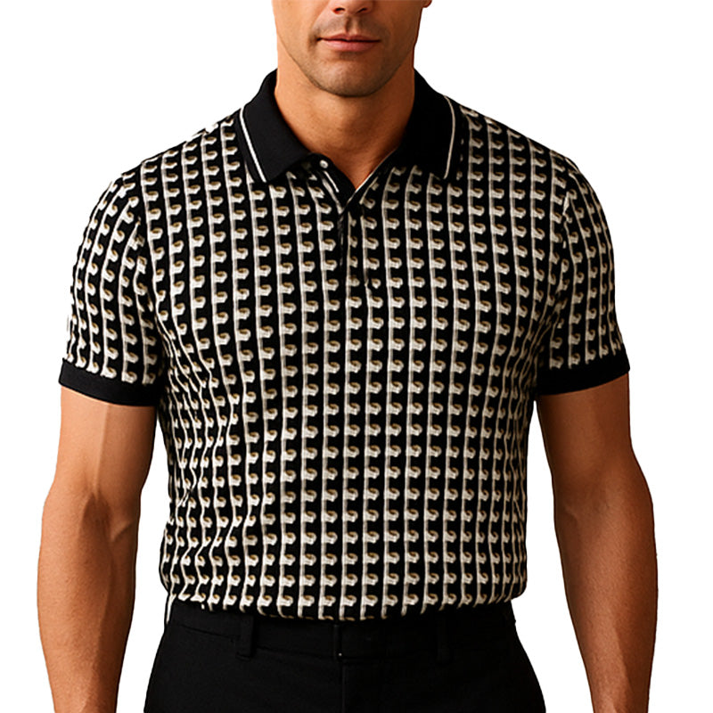 Herre sommermote strikket jacquard kortermet poloskjorte MTA2826E8P