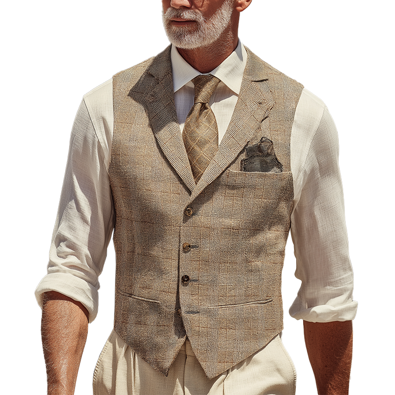 Men's Retro Elegant Plaid Cotton Blend Suit Vest MTA0210I6P