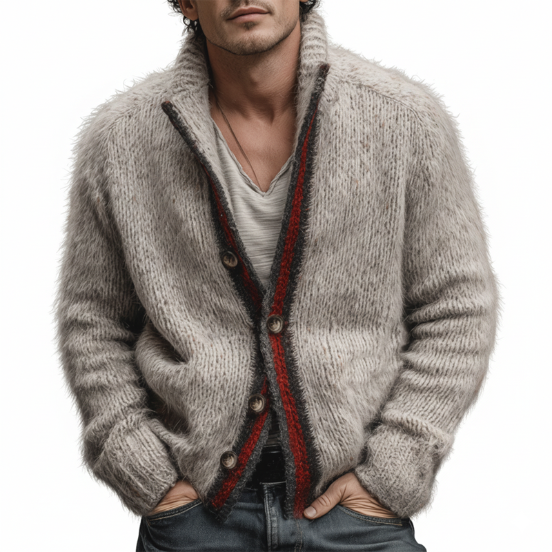 Men's Classic Color-blocked Stand-up Collar Button-down Knit Cardigan MTA2910J8U