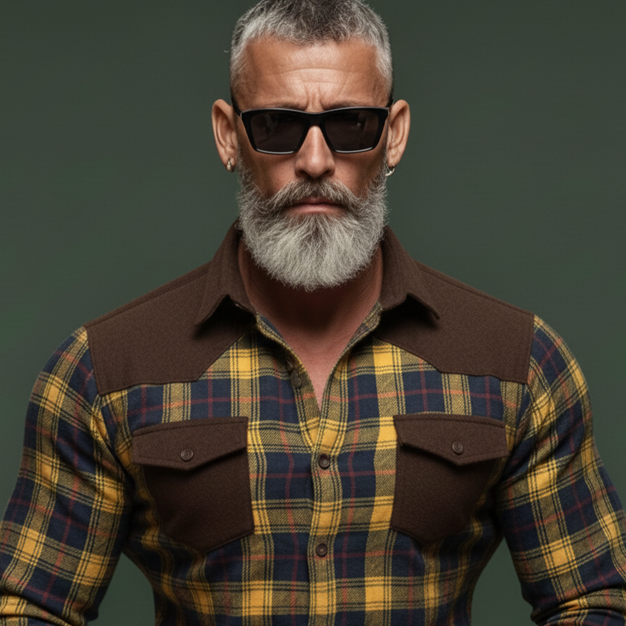 Men's Classic Casual Rugged Style Patchwork Faux Suede Slim-fit Plaid Brushed Long-sleeved Shirt MTA1370K5K