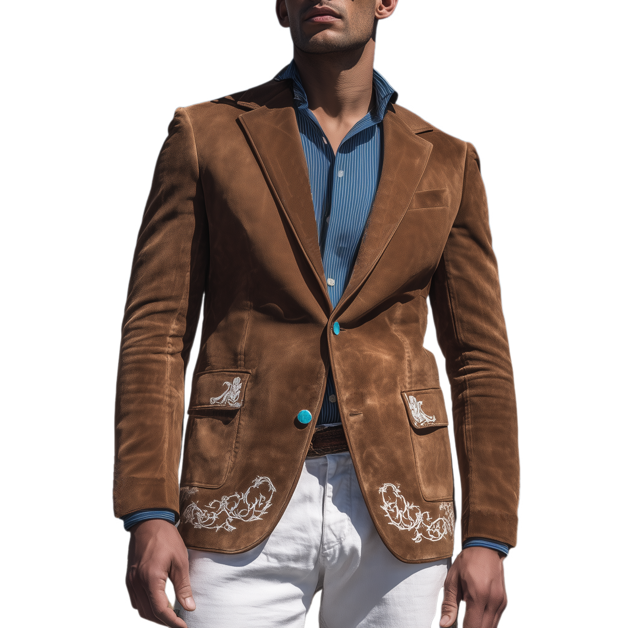Men's Classic American Retro Western Embroidered Suede Single-breasted Blazer MTA1917H8K