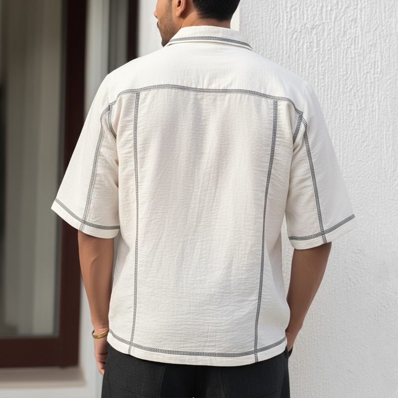 Men's Retro Casual Loose Short-Sleeve Shirt MTZ1158B9U