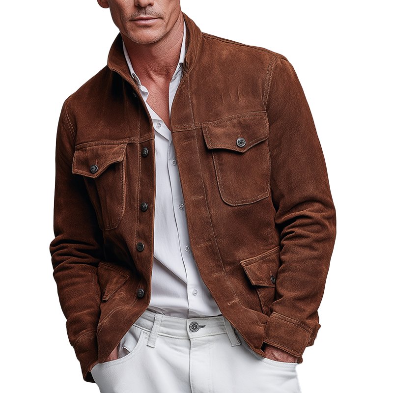 Men's Solid Color Faux Suede Vintage Casual Jacket MTA2756H4P