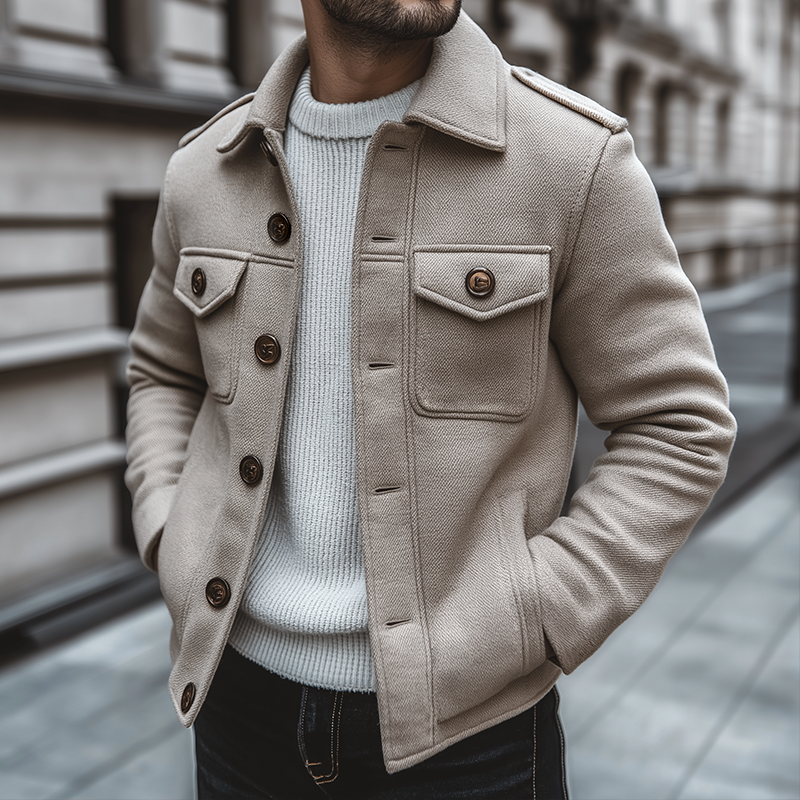 Men's Retro Casual Street Style Multi-Pocket Lapel Jacket MTA1118J7TO