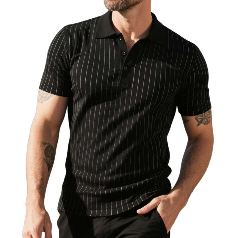 Men's Retro Casual Striped Lapel Short Sleeve Polo Shirt MTA1660G5TO