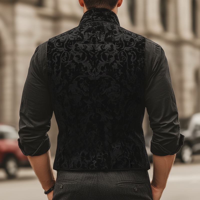 Men's Vintage Embossed Velvet V-neck Slim-fit Vest MTA1667L9U