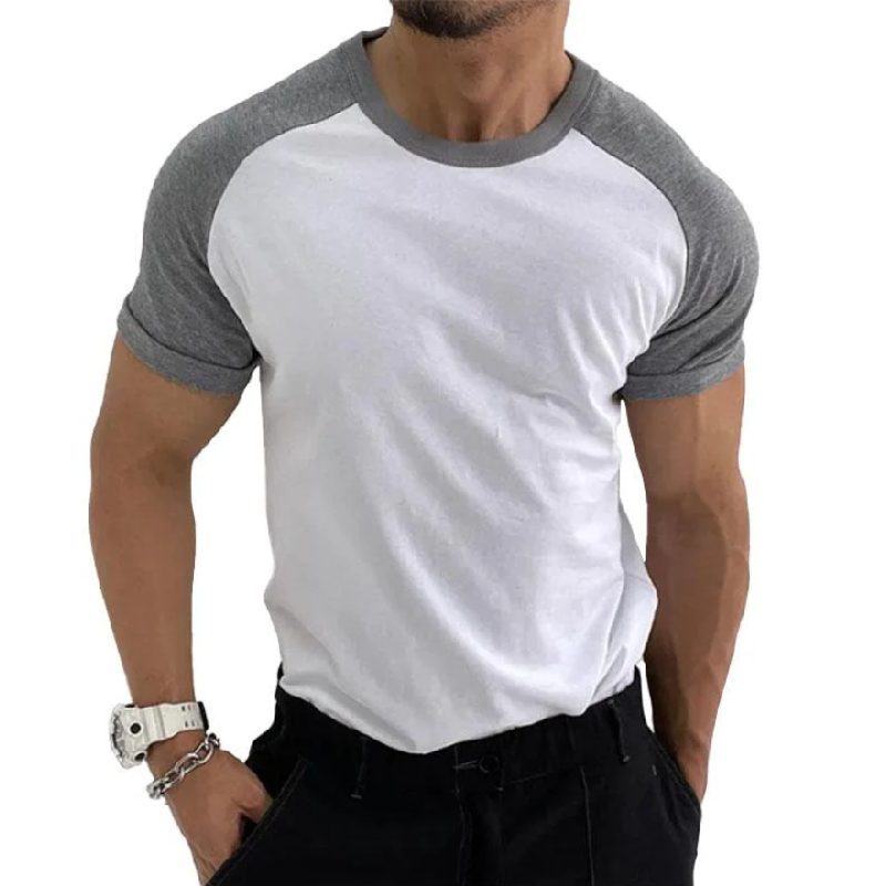 Men's Casual Cotton Round Neck Colorblock Patchwork Short Sleeve T-shirt 04760224M