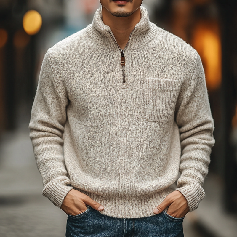 Men's Solid Color Stand Collar Half Zip Pullover Sweater MTA0423I9X