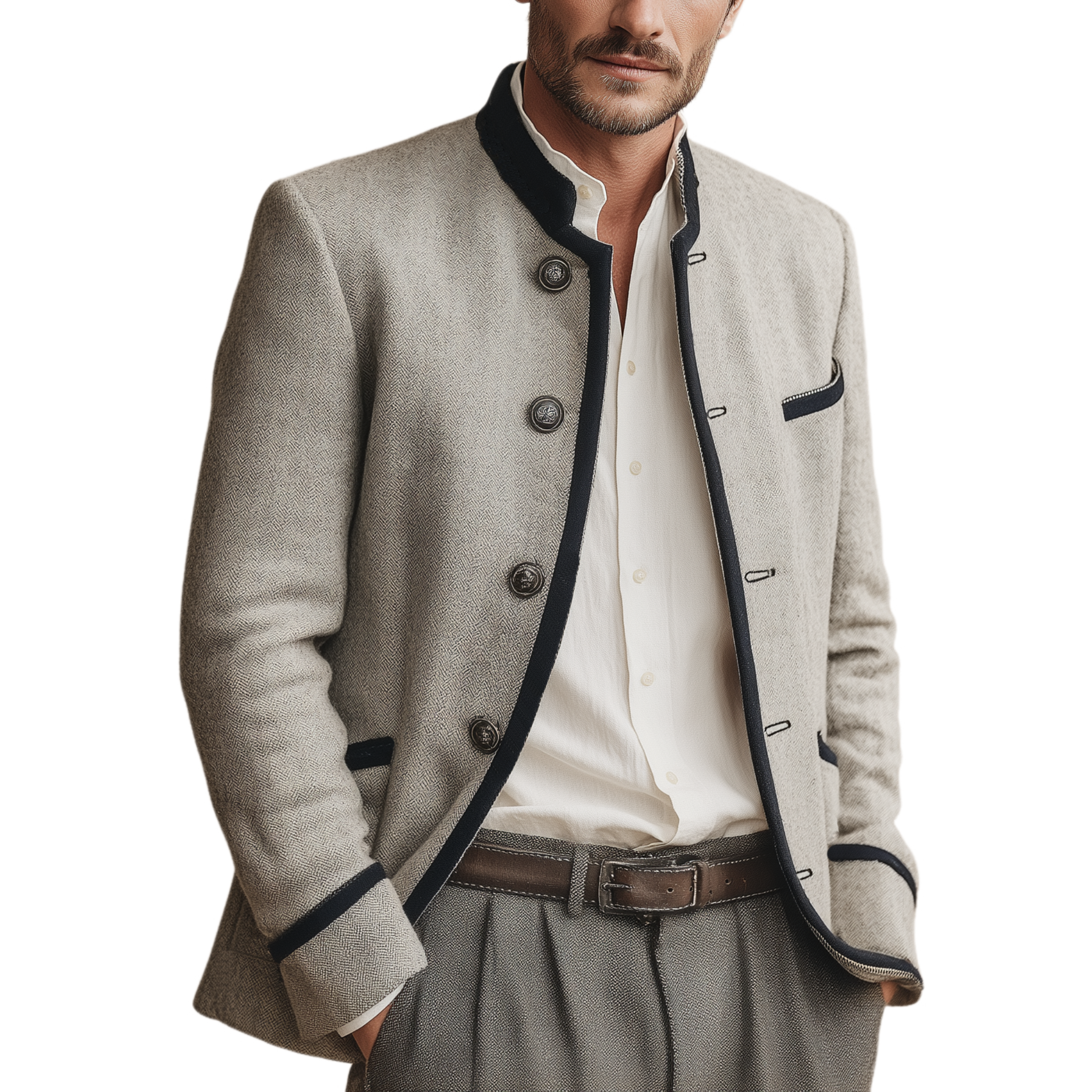 Men's Classic Retro Stand Collar Faux Wool Jacket MTA2374I6K