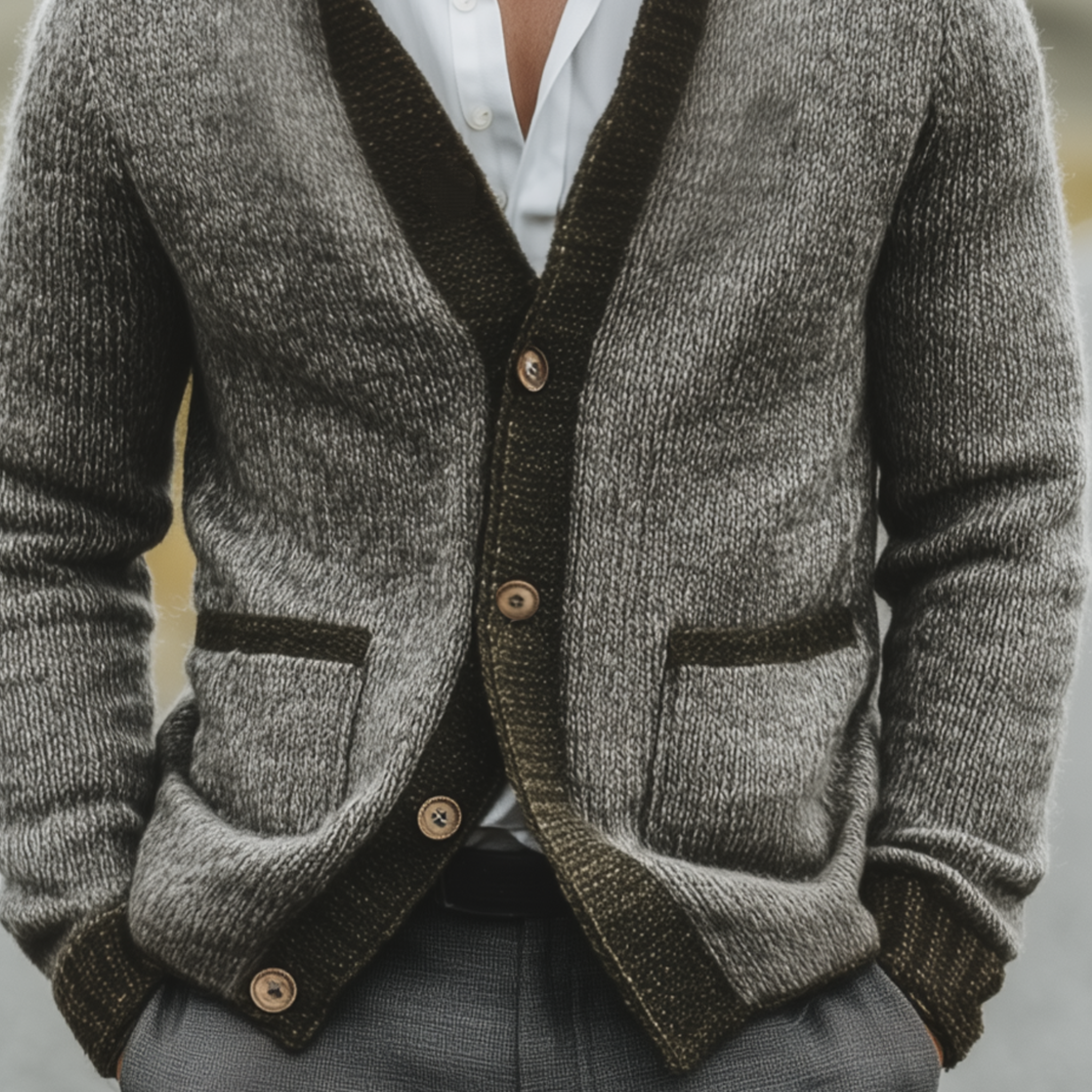 Men's Classic Casual Contrast Colorblocked Pocket Knit Cardigan MTA1867I9K