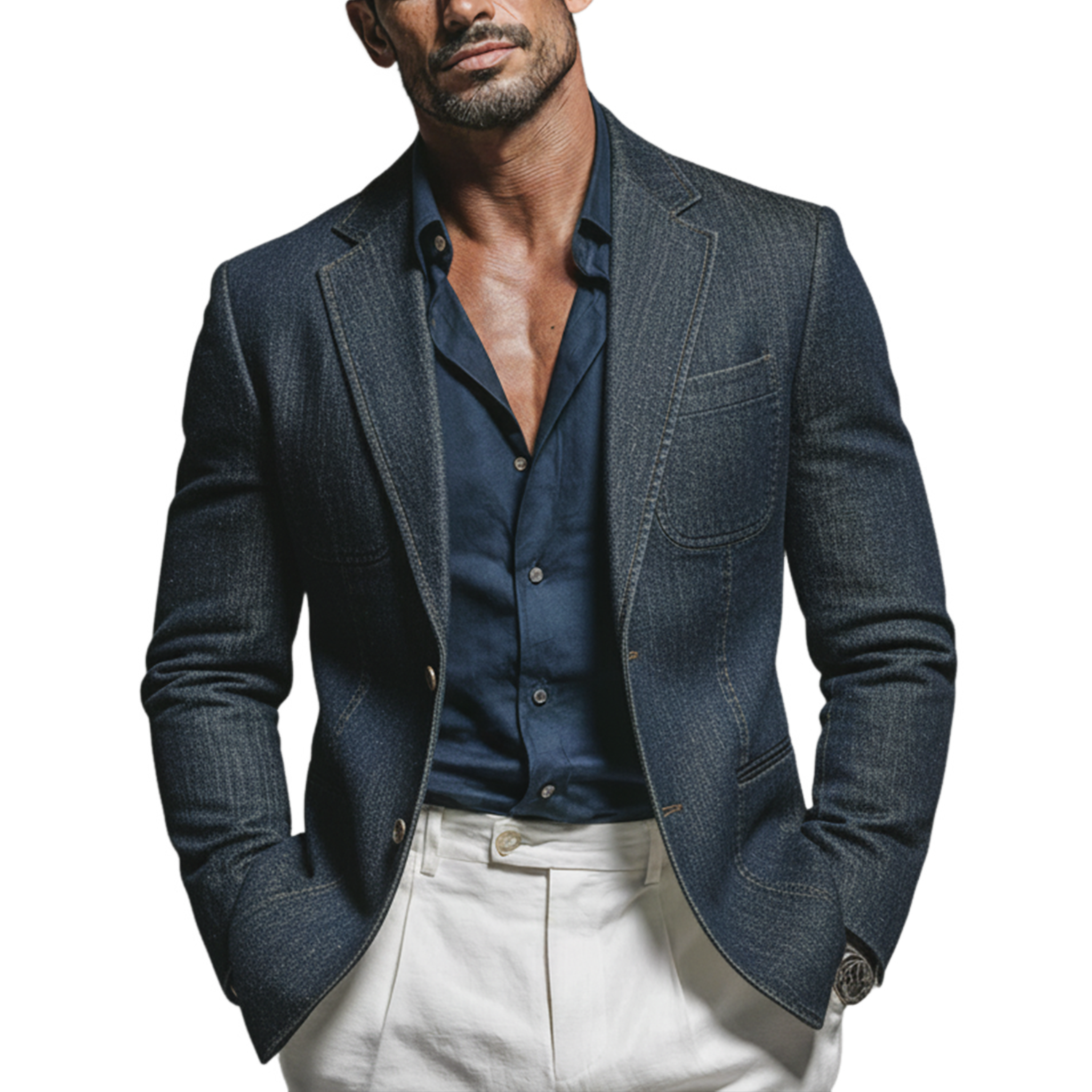 Men's Classic Casual And Business Washed Denim Single-breasted Blazer MTA3063K5K