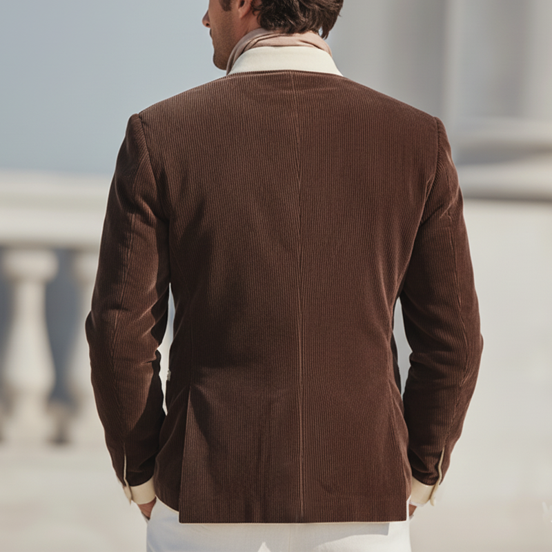 Men's Urban Corduroy Color-Blocked Stand Collar Double Slit Jacket MTA2188K3U