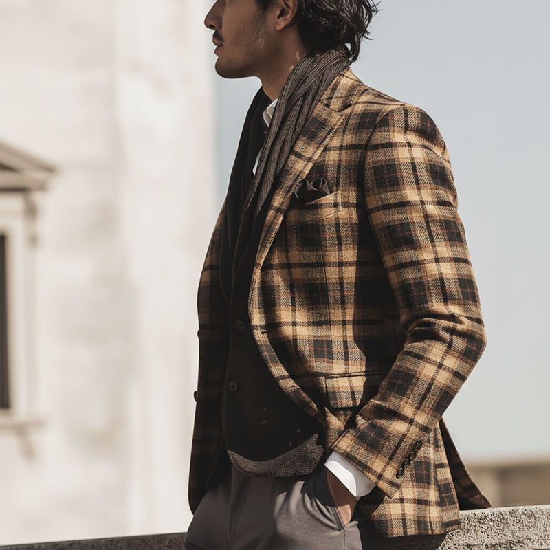 Men's Classic Business Plaid Two-button Double-vented Slim-fit Blazer MTA2857K2U