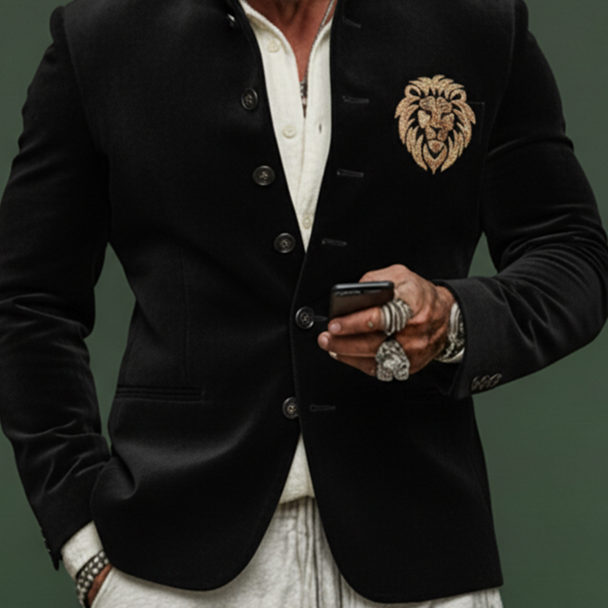Men's Classic Retro Stand-up Collar Embroidered Slim-fit Single-breasted Jacket MTA1473K4K