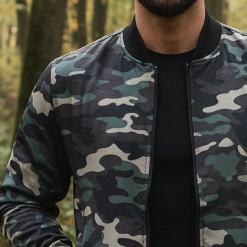 Men's Retro Casual Camouflage Print Canvas Wear-Resistant Outdoor Bomber Jacket MTA2941I7TO
