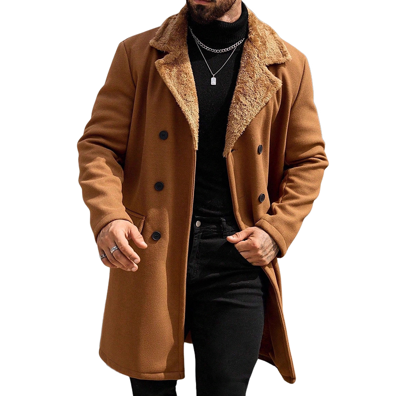 Men's Retro Casual Fur Collar Double-Breasted Overcoat MTA2893J8TO