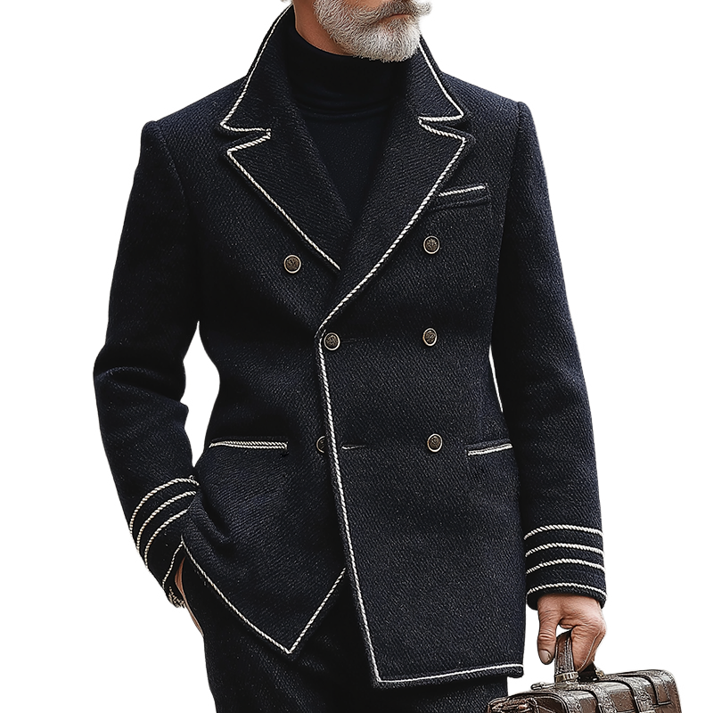 Men's Retro Casual British Style Navy Double-breasted Blazer MTA2553I7TO