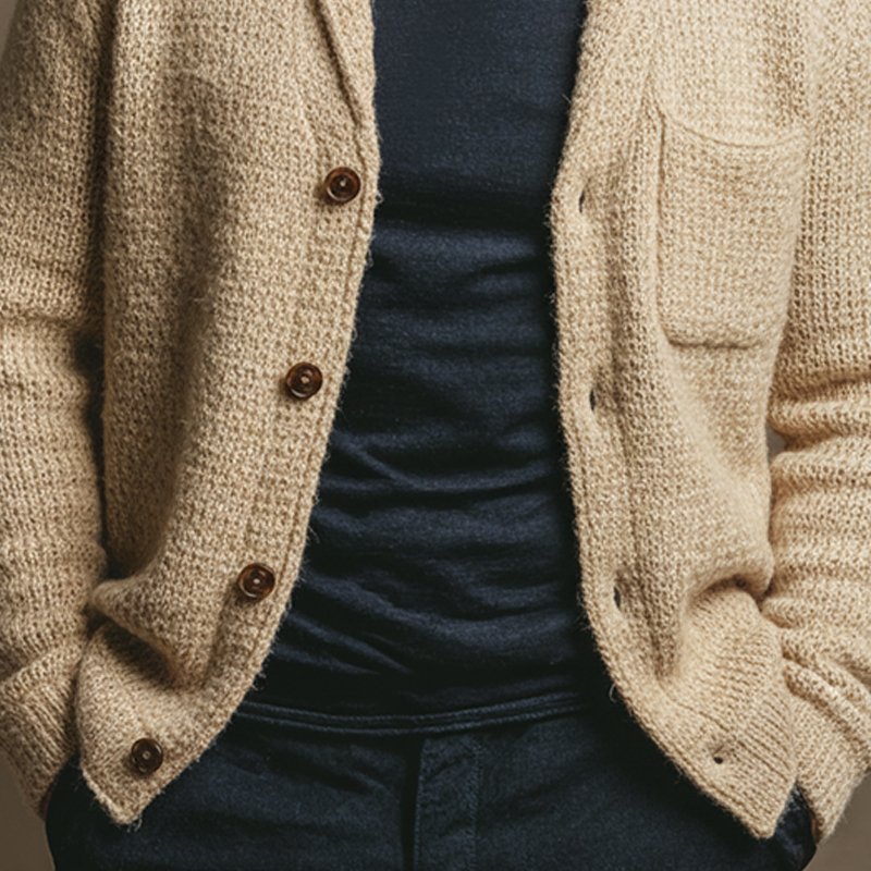 Men's Solid Color Faux Mohair Collar Knit Cardigan MTA0101K8X