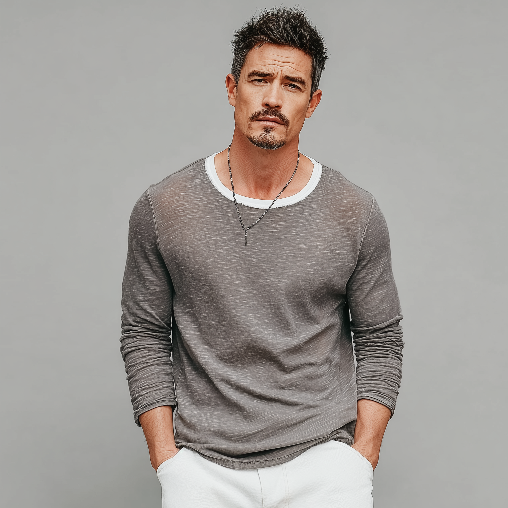 Men's Classic Casual Slub Cotton Blend Crew Neck Long Sleeve T-Shirt MTA2497G2K