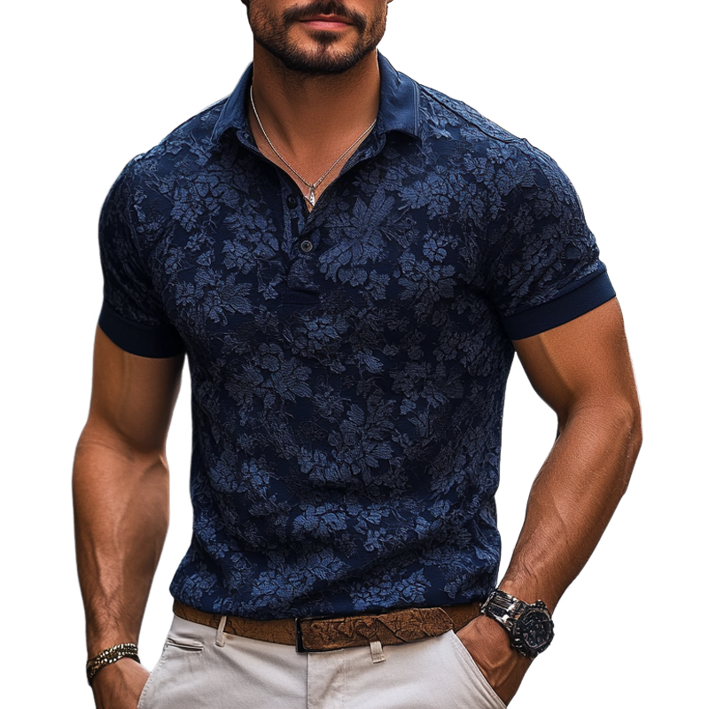 Men's Fashion Floral Print Lapel Short Sleeve Polo Shirt MTA1595E0Z