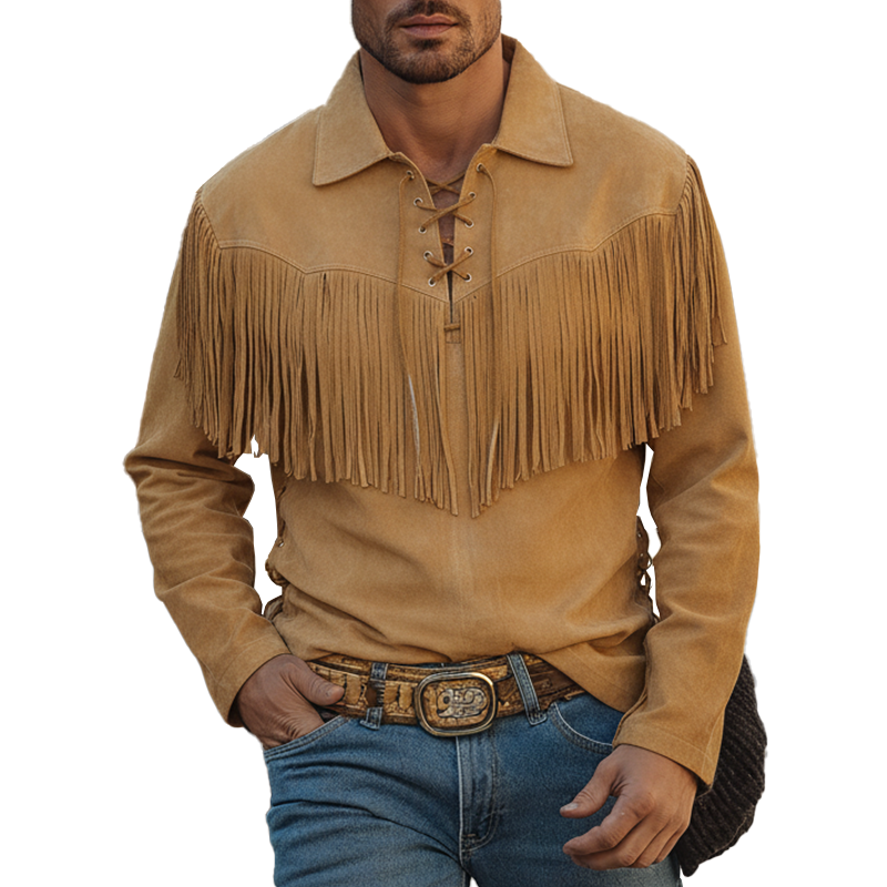 Men's Retro Tassel Tie Faux Suede Sweatshirt MTA2475K4P