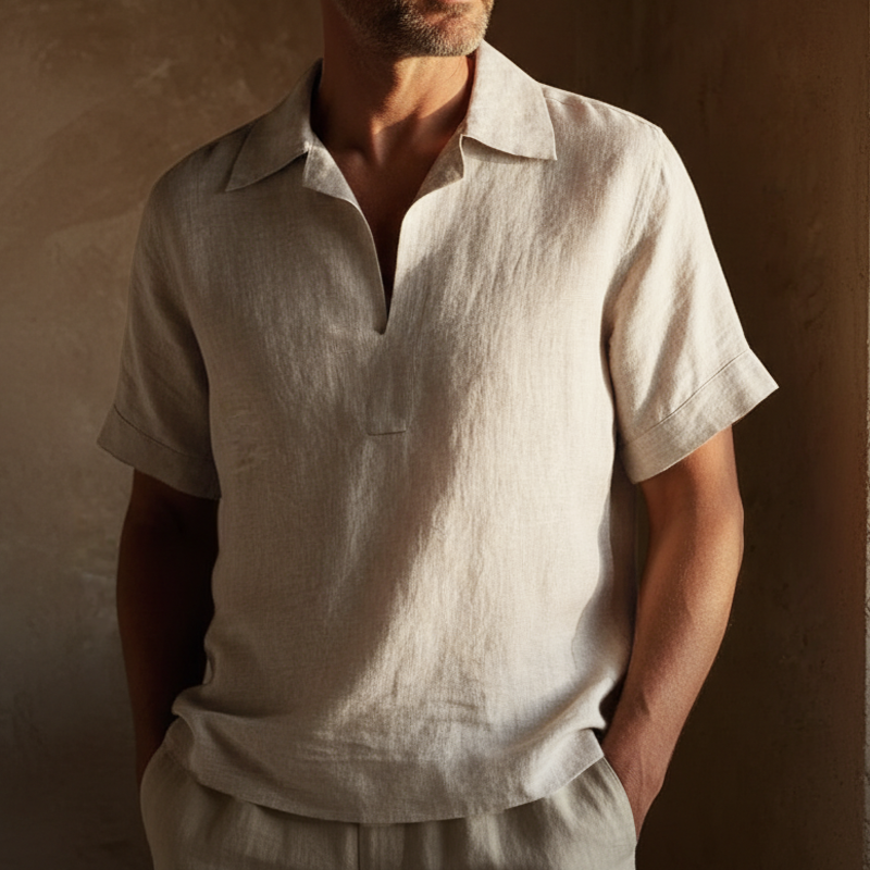 Men's Classic Cotton Linen V-Neck Casual Short-Sleeve T-Shirt MTZ1297B8U