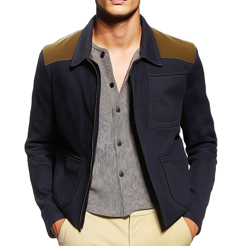 Men's Vintage Zipper Cotton Suede Panelled Jacket MTA1134H8U