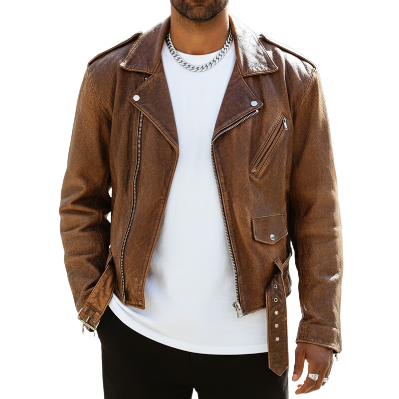 Men's Vintage Motorcycle PU Leather Zip-up Jacket MTA2378I2U