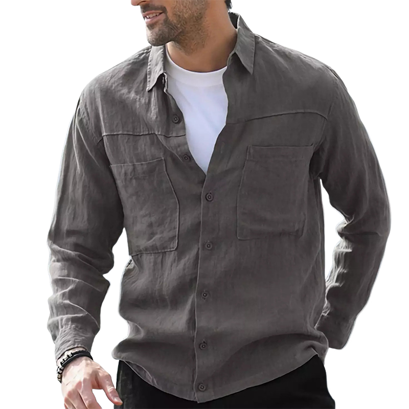 Men's Casual Skin-friendly Ice Silk Wrinkled Long-sleeved Shirt 77143745U