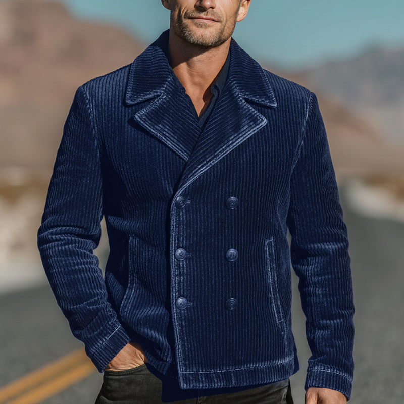 Men's Winter Fashion Corduroy Washed Distressed Double-breasted Lapel Jacket MTA2584I7P