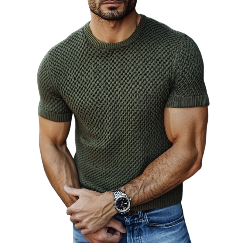 Men's Fashion Solid Knit Round Neck Short Sleeve Casual Sweater 49787629Z